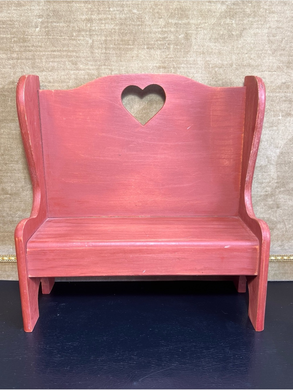 Vintage Miniature Wooden Doll Bench Heart Chair Farmhouse Country Cottage Decor